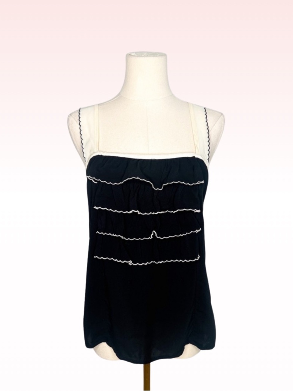 MINK PINK Black Scalloped Ruffle Top (Sz S)
